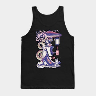 Japanese Girl With Dragon and Cats T-Shirt 07 Tank Top